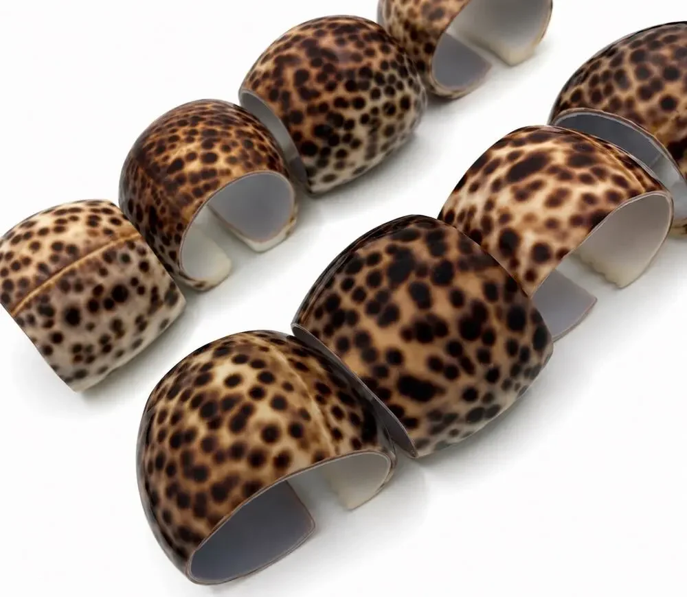 Tiger Cowrie Shell Napkin Rings Vintage Retro Set of 8 Nautical Beach Coastal
